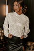 Sequin Hooded Mock Neck Relaxed Fit Long Sleeve Lined Pullover Top